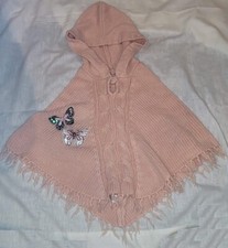 Girls Peach Knitted Hooded Poncho Butterflies 3T