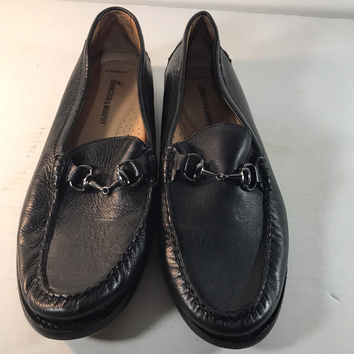 Johnston Murphy Black Sheepskin Slip On Loafers Mens Size  display picture 3