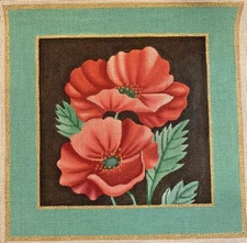 Hand-Painted AMANDA LAWFORD #3114 Needlepoint Canvas 9" FRAMED FLOWERS 18 Mesh!!