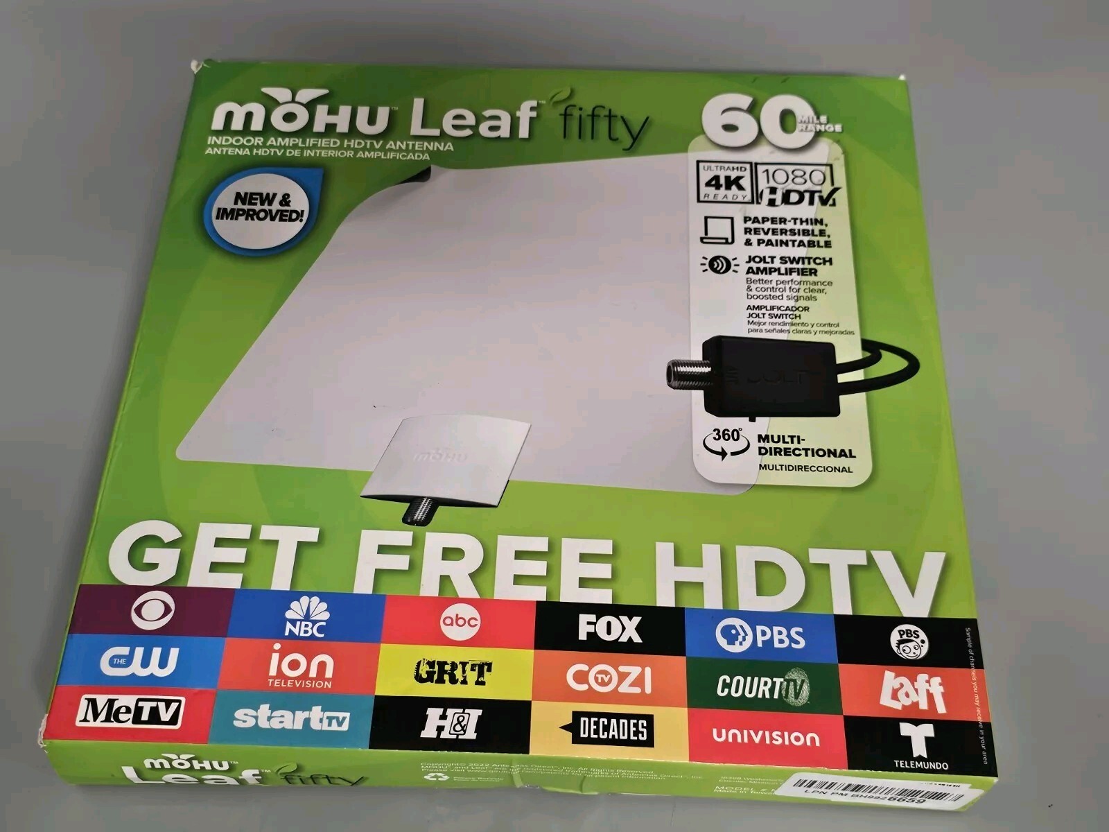 Mohu Leaf Fifty Amplified Indoor HDTV Antenna 60 Mile Range MH110584