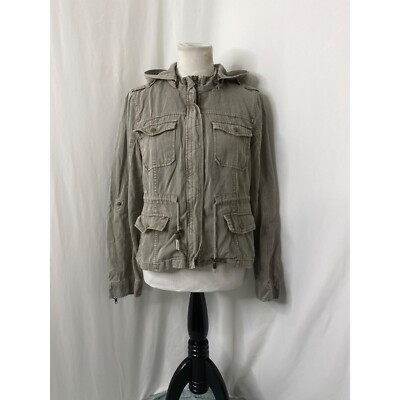 American Rag Cie Womens Large Utility Jacket Green Removable Hood
