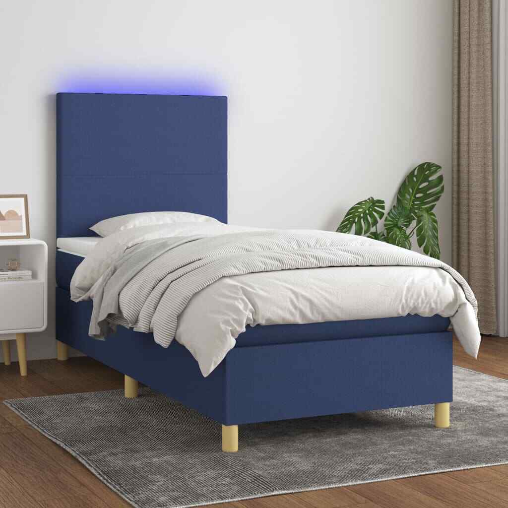 Thumbnail - Boxspringbett Mit Matratze & Led Blau 100x200 Cm Stoff