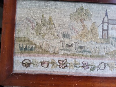Miniatur antikes Handarbeitspaar Entenmuster Anfang 19. Jahrhundert, gerahmt,