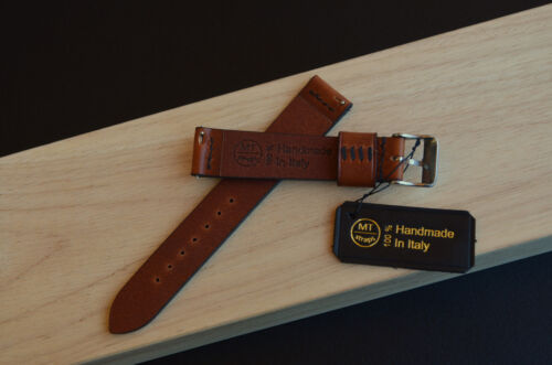 18 mm Cinturino artigianale cuoio cognac wax rilascio rapido Handmade strap band - Picture 12 of 15