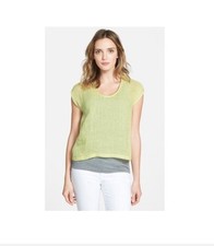 Eileen Fisher Honeydew U Neck Sleeveless Short Top XS Petite Organic Linen