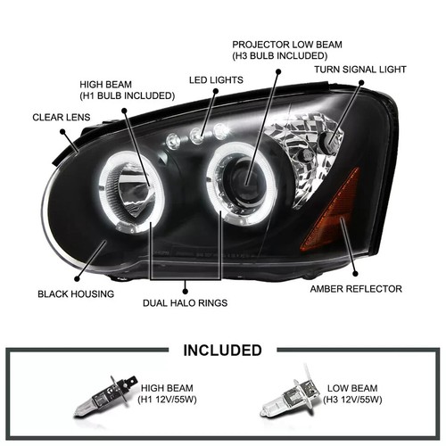 Black Fits 2004-2005 Subaru Impreza RS WRX Outback LED Halo Projector Headlights - Picture 2 of 12