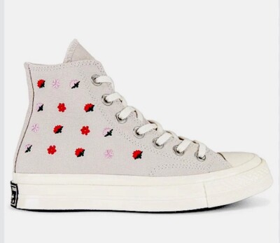 NEW Converse Chuck 70 High, Desert Sand Egret With Floral Embroidery, Size 