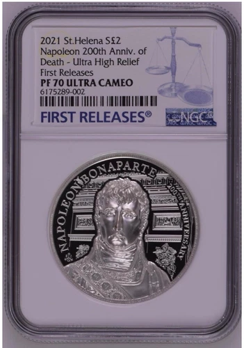 NGC PF70 FR Great Britain UK St.Helena 2021 Napoleon 200th Anniv Silver Coin 2oz