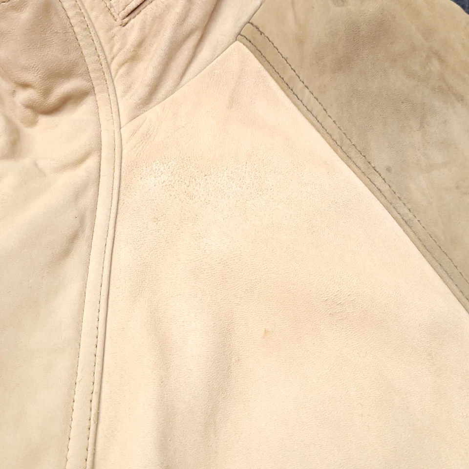 Chaqueta de bombardero vintage de cuero de oveja Sawyer Of Napa para hombre grande beige lana cremallera Foto 4 de 4