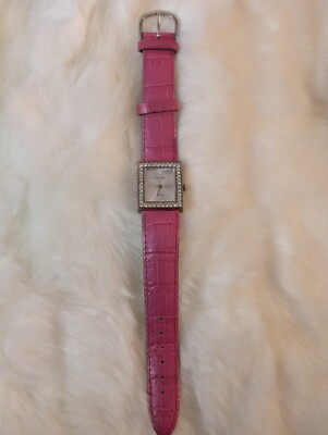 Vernier Square Silver/Rhinestone Square Red leather strap 
