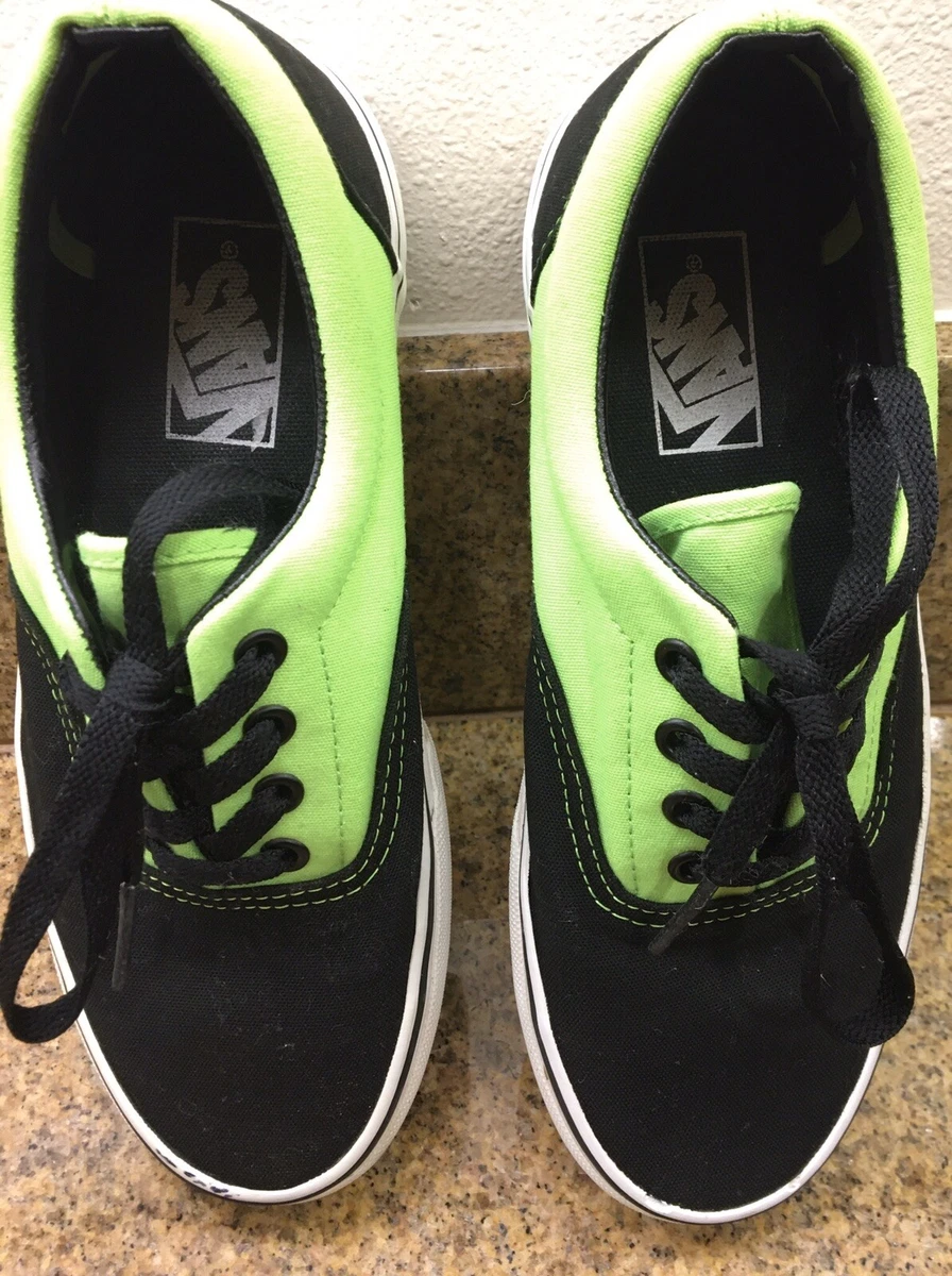 VANS Two-tone Black & Fluorescent Green Canvas lace-up shoes mens 5.5  womens 7.0