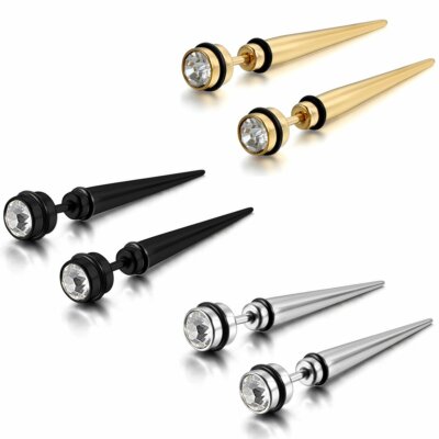 2pcs Punk Men Women Long Spike Faux Taper Stud Earrings Stainless Steel  Piercing - Main Image
