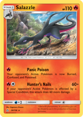 1x Salazzle 26/156 RARE REVERSE HOLO Ultra Prism Pokemon TCG Card
