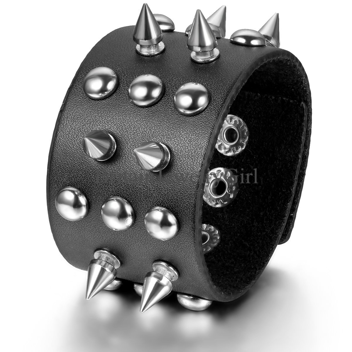 Punk Men's Rivet Spike Stud Wide Leather Bracelet Black Cuff Bangle  Wristband