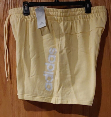 Women's Plus Adidas Linear French Terry Shorts sz 1X  HZ2277 Almost Yellow -4915