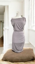 Halston Heritage Gray asymmetrical Off The shoulder Bodycon Sheath Dress Sz 0