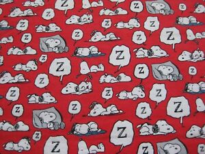 Red Snoopy Sleeping FLANNEL Fabric By The Yard Or Half Yard