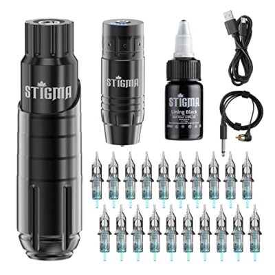 Tattoo Set mit 20 Patronen Nadeln Wireless Tattoo Kit Rotary Pen Machine