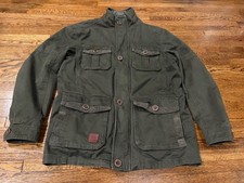 Jeep Chariot Jacket Men Xl Green Canvas Military Field Auto Cars Full Zip Read