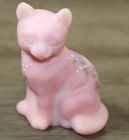 Fenton Art Glass Hand Painted Pink Satin Sitting Cat Figurine Signed D Anderson