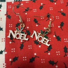 Enamel Holiday Earrings Noel Dangle Drop Xmas Stocking Stuffer Spellout New