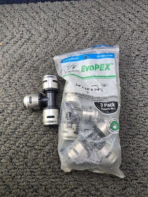 (QTY 3) SharkBite 106161 EvoPex Tee, 3/4'' x 3/4'' x 3/4'' Push To Connect Fitting