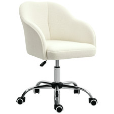 HOMCOM Fluffy Vanity Chair for Desk, with Height Adjustable, Wheels, Cream