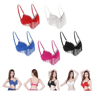 Frauen Bauchtanz Kostüm Pailletten Arm Quaste Top Party Club Wear
