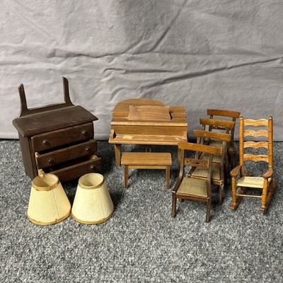 Vintage Dollhouse Furniture Lot Dresser Chairs Piano Strombecker READ Repair