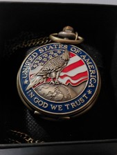 American Flag Eagle Quartz Pocket Watch Bronze Liberty America Watches