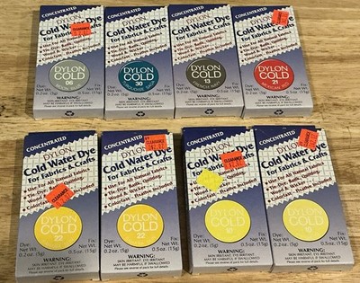NOS Lot Of 8 Dylon Concentrated Cold Water Fabric Dye Read