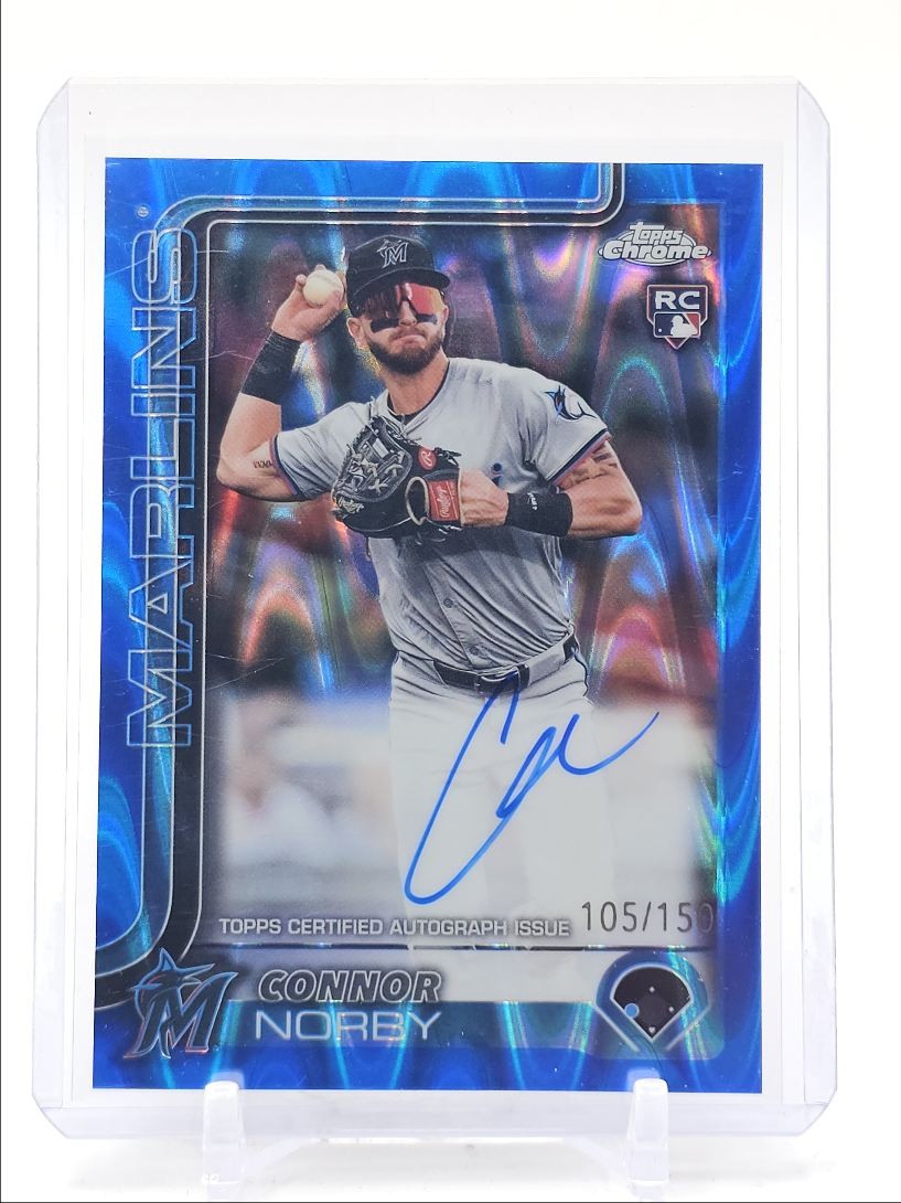 CONNOR NORBY 2025 TOPPS CHROME ROOKIE BLUE RAYWAVE RC AUTO /150 Q3790