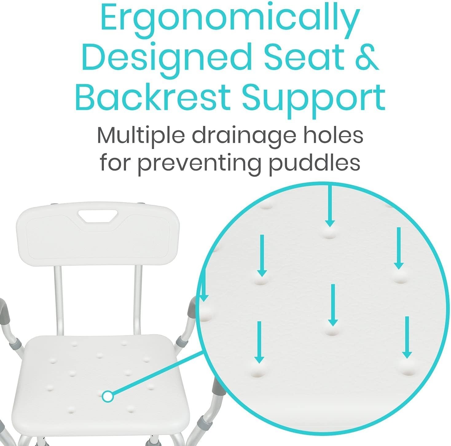 Rose HealthCare Shower Chair with Back Bath Seat & Arms Adjustable Height-250lbs