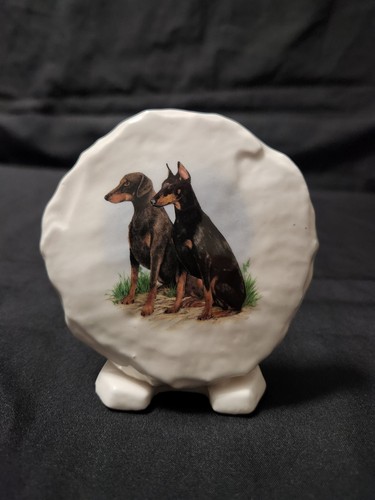 Handmade Ceramic Doberman Pinscher Mini Tabletop Plaque Rough Stone Like Edge