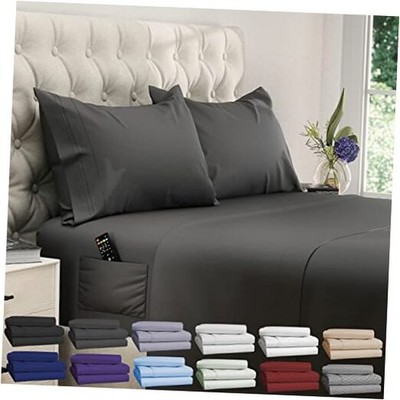  King Size Sheets Set   4 pcs Super Soft & King - Extra Deep 10 - Gray