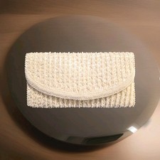 Vintage Handbag Clutch Ivory Seed Pearl Beaded Sequence Cocktail Party Handmade
