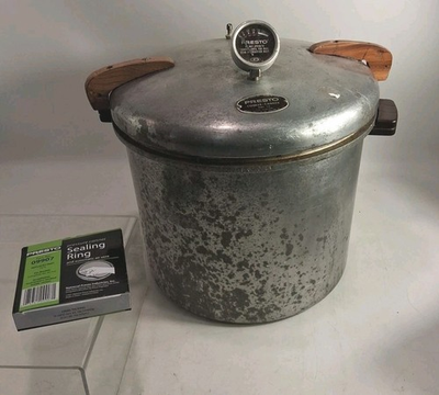#ad Vtg National Pressure Co. Pressure Canner 7 B Wood Handles New Sealing Ring Vent $70.00