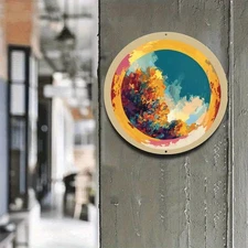 1pc Modern Farmhouse Round Metal Wall Art - Teal Blue, Orange, Yellow, Pink, Pur