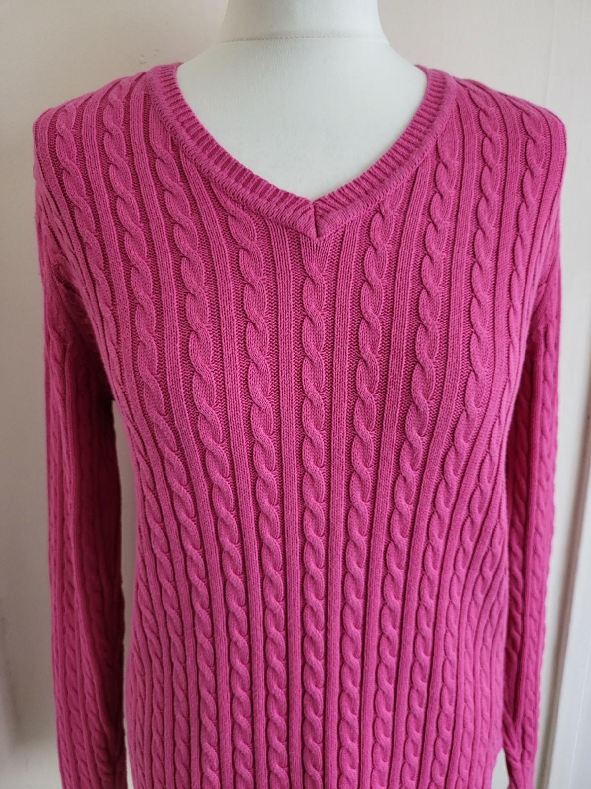 Tulchan Cable Knit Jumper Ladies Size M Pink 100percent Cotton Long Sleeves Casual image 7