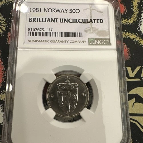 NGC 1981 NORWAY 🇳🇴 50ore COIN BRILLIANT UNCIRCULATED - NGC Slab