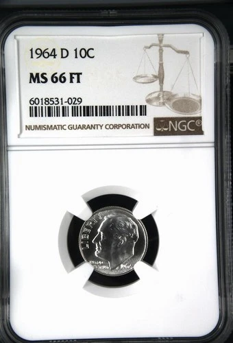 1964 D Roosevelt Dime, NGC MS 66 Full Torch