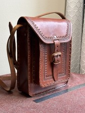 Women  s Brown Tooled Crossbody Bag Flap Buckle Closure Silver Hardware