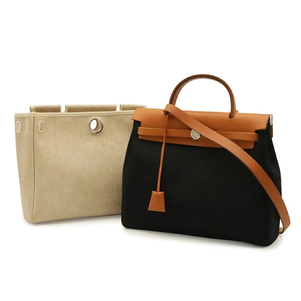 HERMES Herbag PM handbag/shoulder bag, Toile Officier, GM leather,... GZl1l250