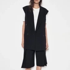 Zara Black Sleeveless Blazer Vest Longline Tailored Waistcoat NWT Small