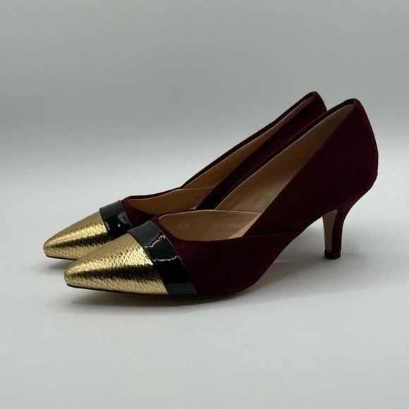 Monroe and Main Elegant Burgundy Snake Cap Gold Pump Low Heels Size 8.5 M - Image 3 of 4