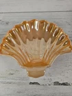Vintage Peach Marigold Carnival Glass Scalloped Shell Iridescent Trinket Bowl 7"