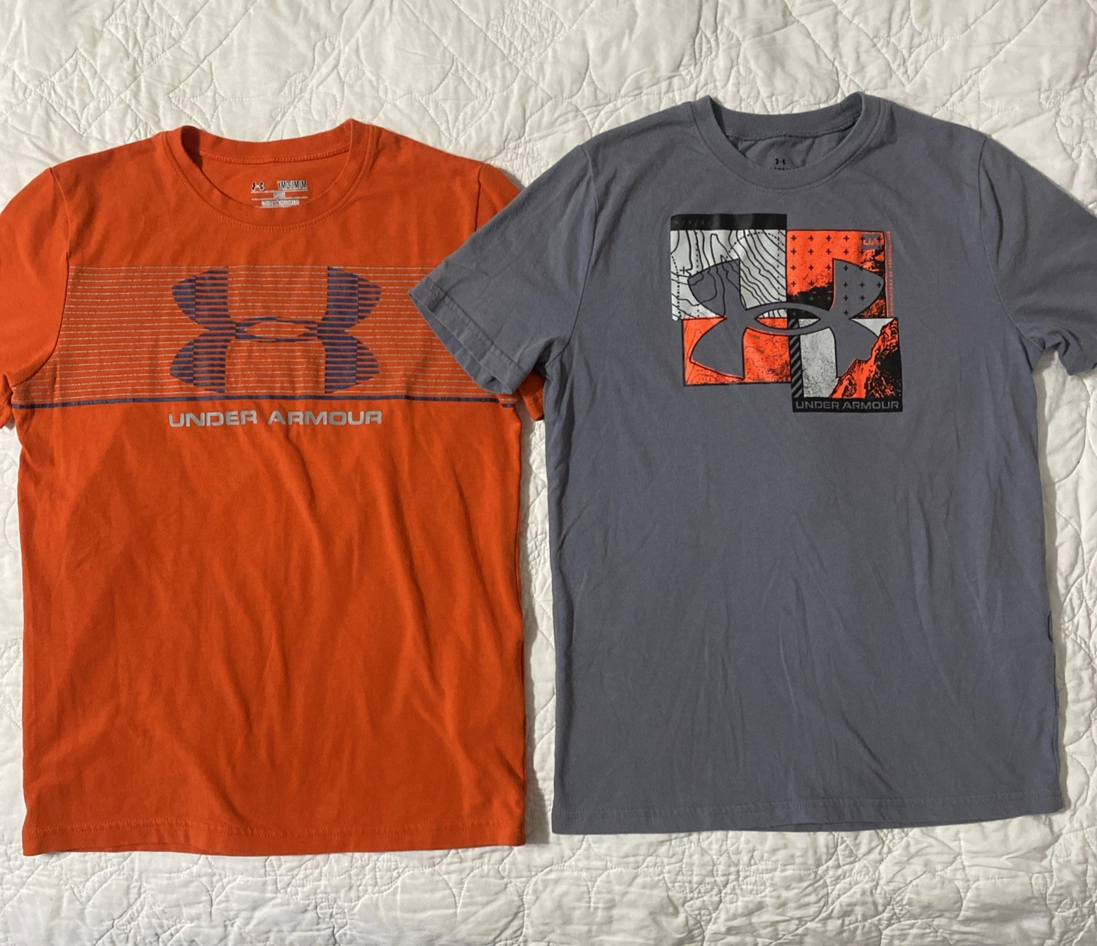 Lot of 2 - Youth UA Graphic T-Shirts, YMD, Medium, Under Armour, Cotton Blend