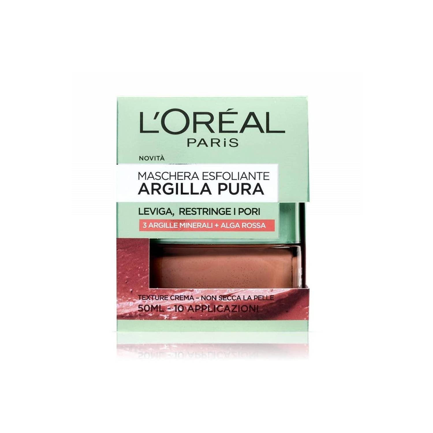 L'oreal Maschera Viso Levigante All'argilla Pura e Alghe Rosse 50 Ml