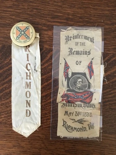 Jefferson Davis Re-internment Ribbon + UCV Reunion Pin + Ribbon