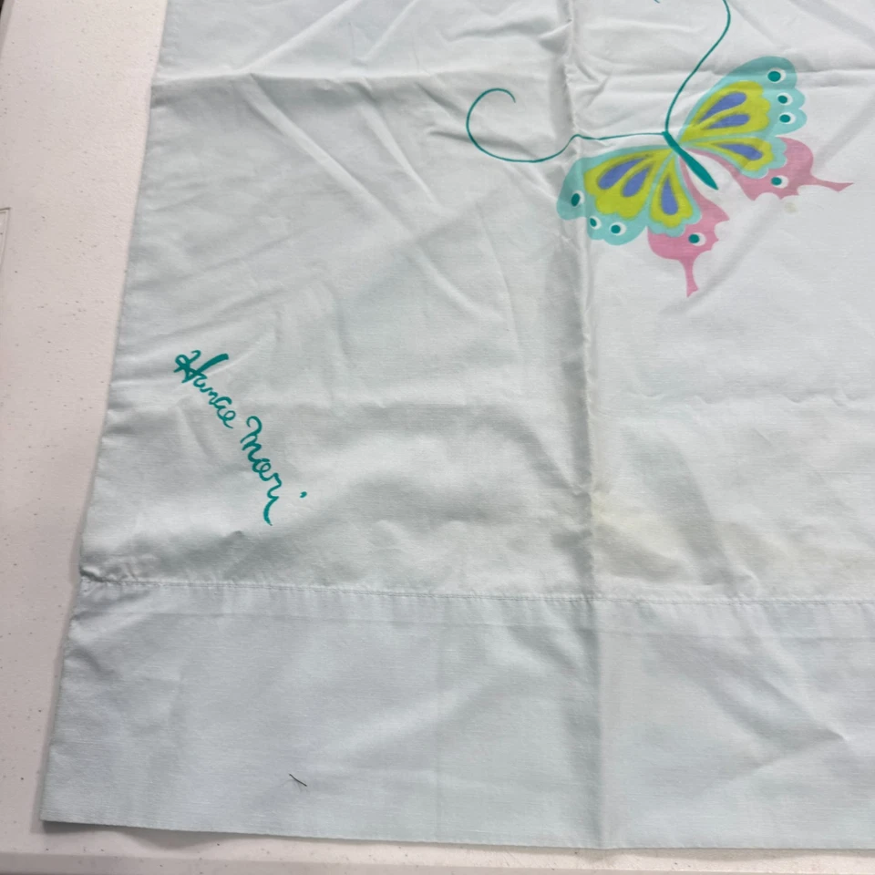 vintage martex pillowcase pair standard blue butterfly hanae mori y2k 90s 80s - Image 4 of 4